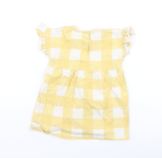 George Girls Yellow Plaid Cotton Fit & Flare Size 9-12 Months Round Neck
