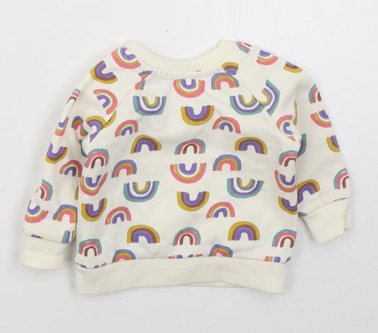 Primark Girls Ivory Cotton Basic T-Shirt Size 0-3 Months Crew Neck Pullover - Rainbows