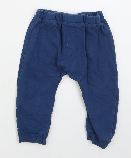 Dunnes Boys Blue Cotton Sweatpants Trousers Size 6-9 Months Drawstring - Cars
