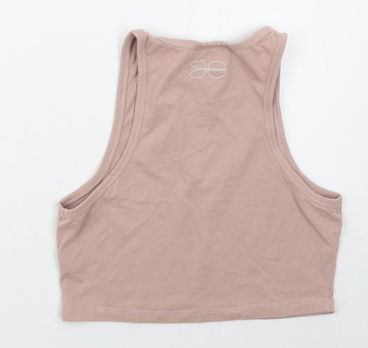Crosshatch Womens Pink Cotton Cropped Tank Size L Crew Neck Pullover