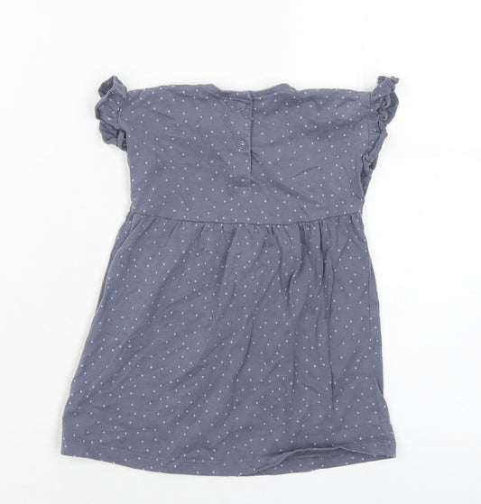 George Girls Grey Polka Dot Cotton A-Line Size 9-12 Months Round Neck Snap