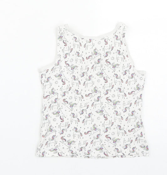 George Girls White Geometric Cotton Basic Tank Size 4-5 Years Round Neck - Unicorn