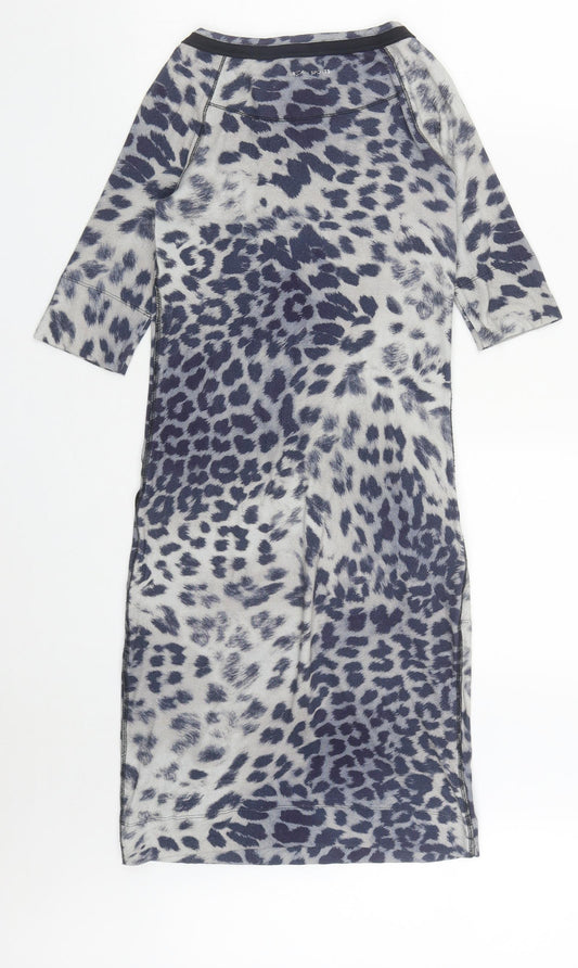 Marc Cain Womens Blue Geometric Cotton Bodycon Size S Round Neck
