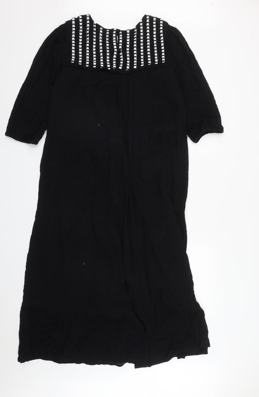Studio West Womens Black Cotton Maxi Size S Round Neck Button