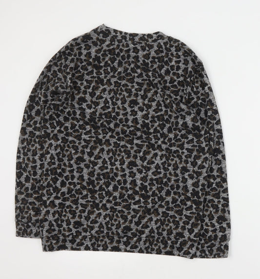 Topshop Womens Grey Animal Print Cotton Pullover Sweatshirt Size 8 Pullover