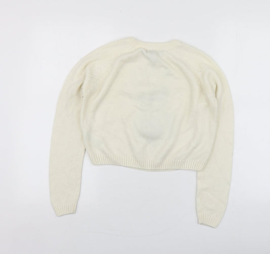 New Look Girls Ivory Round Neck Geometric Acrylic Pullover Jumper Size 10-11 Years - Santa Jumper