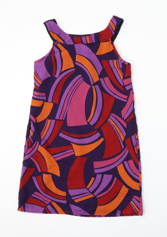 Bay Womens Multicoloured Geometric Polyester Sheath Size 8 Round Neck