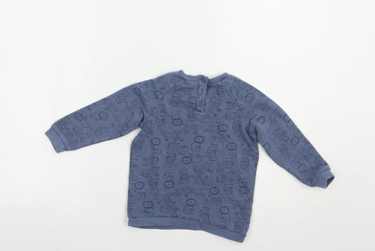Matalan Baby Blue Geometric Cotton Pullover Jumper Size 12-18 Months Snap - Wild Cats Print