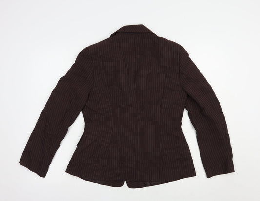 Precis Petitew Womens Brown Striped Jacket Blazer Size 10 Button