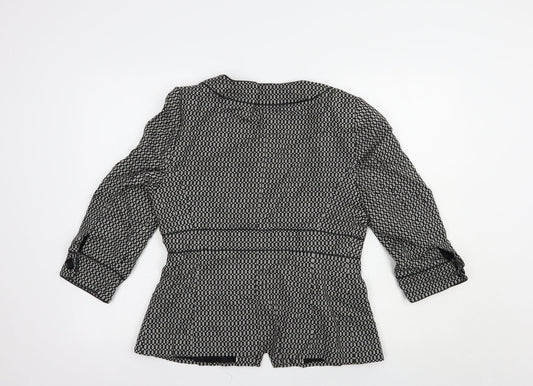 Preworn Womens Black Geometric Jacket Blazer Size 14 Button