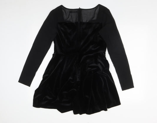 Boohoo Womens Black Polyester Fit & Flare Size 10 V-Neck Zip