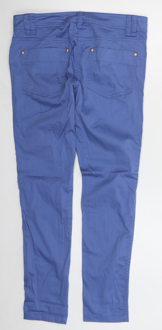 NEXT Womens Blue Cotton Trousers Size 10 L30 in Regular Button