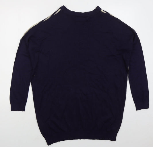 Wallis Mens Blue V-Neck Striped Acrylic Pullover Jumper Size S