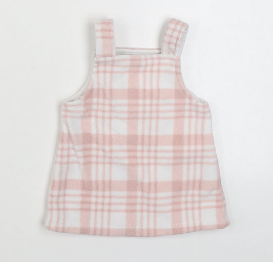 George Girls Pink Plaid 100% Polyester Pinafore/Dungaree Dress Size 0-3 Months Square Neck Button