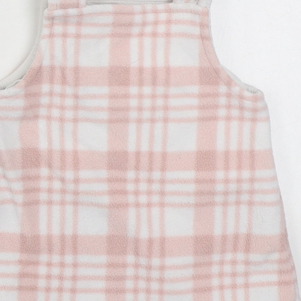 George Girls Pink Plaid 100% Polyester Pinafore/Dungaree Dress Size 0-3 Months Square Neck Button