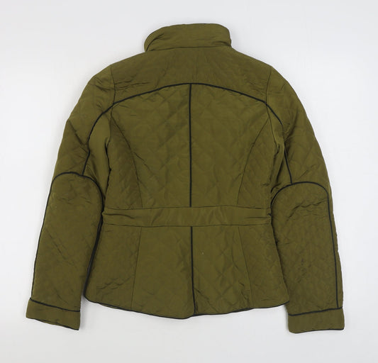 River Island Womens Green Quilted Coat Size 6 Zip