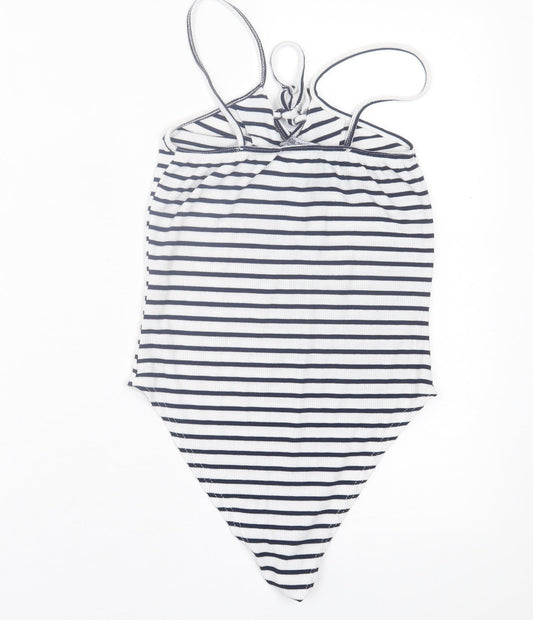 Missguided Womens Blue Striped Polyester Bodysuit One-Piece Size 8 Pullover