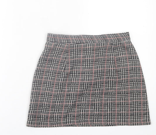 Topshop Womens Black Plaid Polyester A-Line Skirt Size 6 Button
