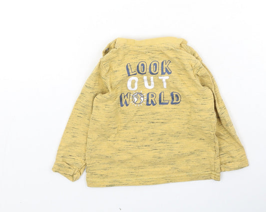 F&F Boys Yellow Cotton Basic Casual Size 9-12 Months Round Neck