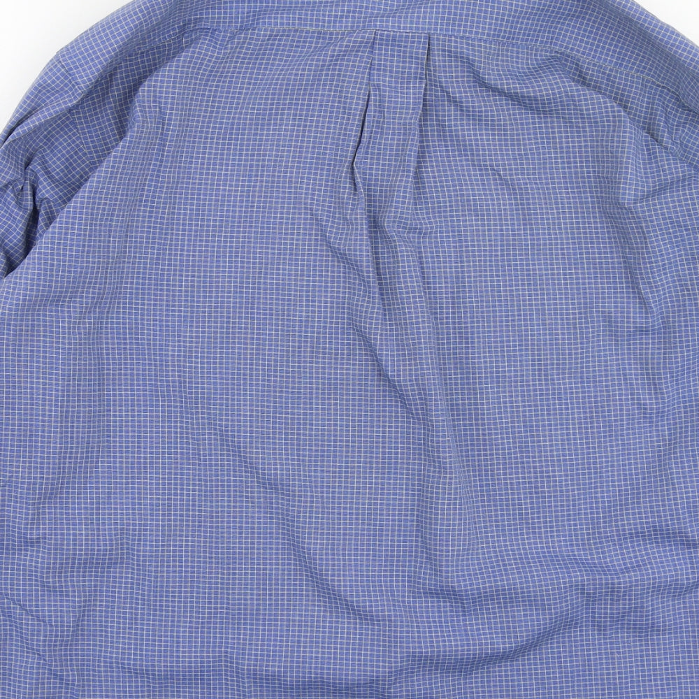 Marks and Spencer Mens Blue Check Cotton Button-Up Size 42 Collared