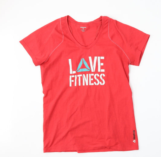 Reebok Womens Red  Polyester Basic T-Shirt Size M Round Neck
