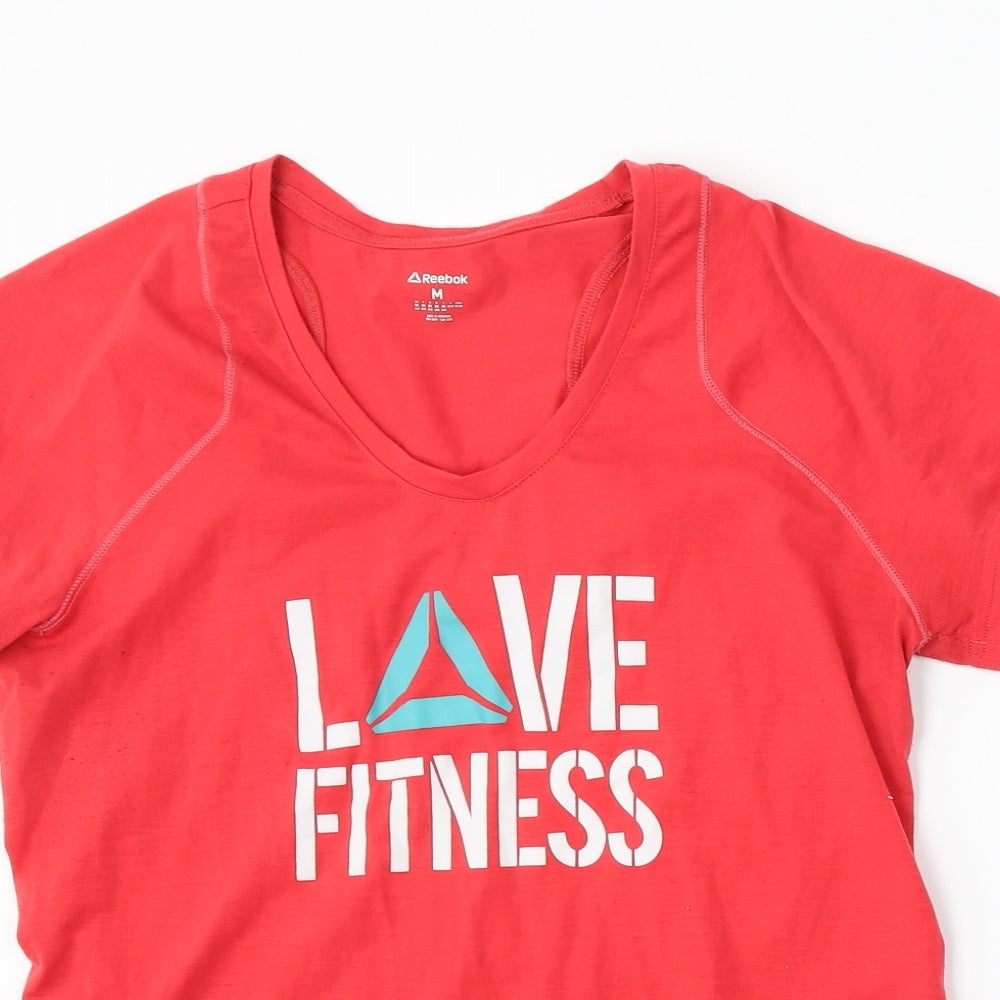 Reebok Womens Red  Polyester Basic T-Shirt Size M Round Neck