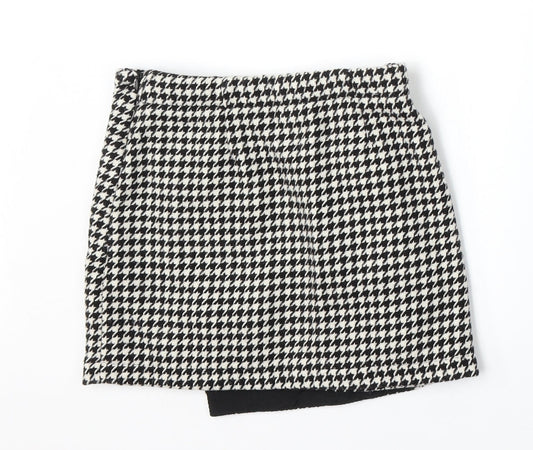 NEXT Girls White Houndstooth Polyester A-Line Skirt Size 7 Years Regular