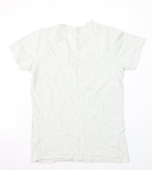 AW85 Mens Grey Cotton T-Shirt Size S V-Neck