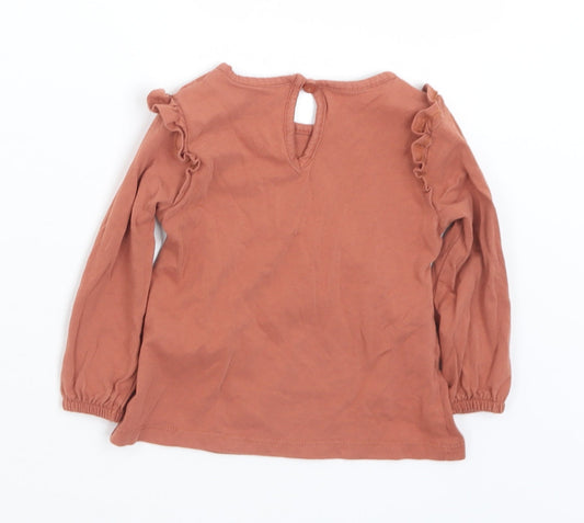 Primark Girls Brown Cotton Basic T-Shirt Size 9-12 Months Round Neck Button