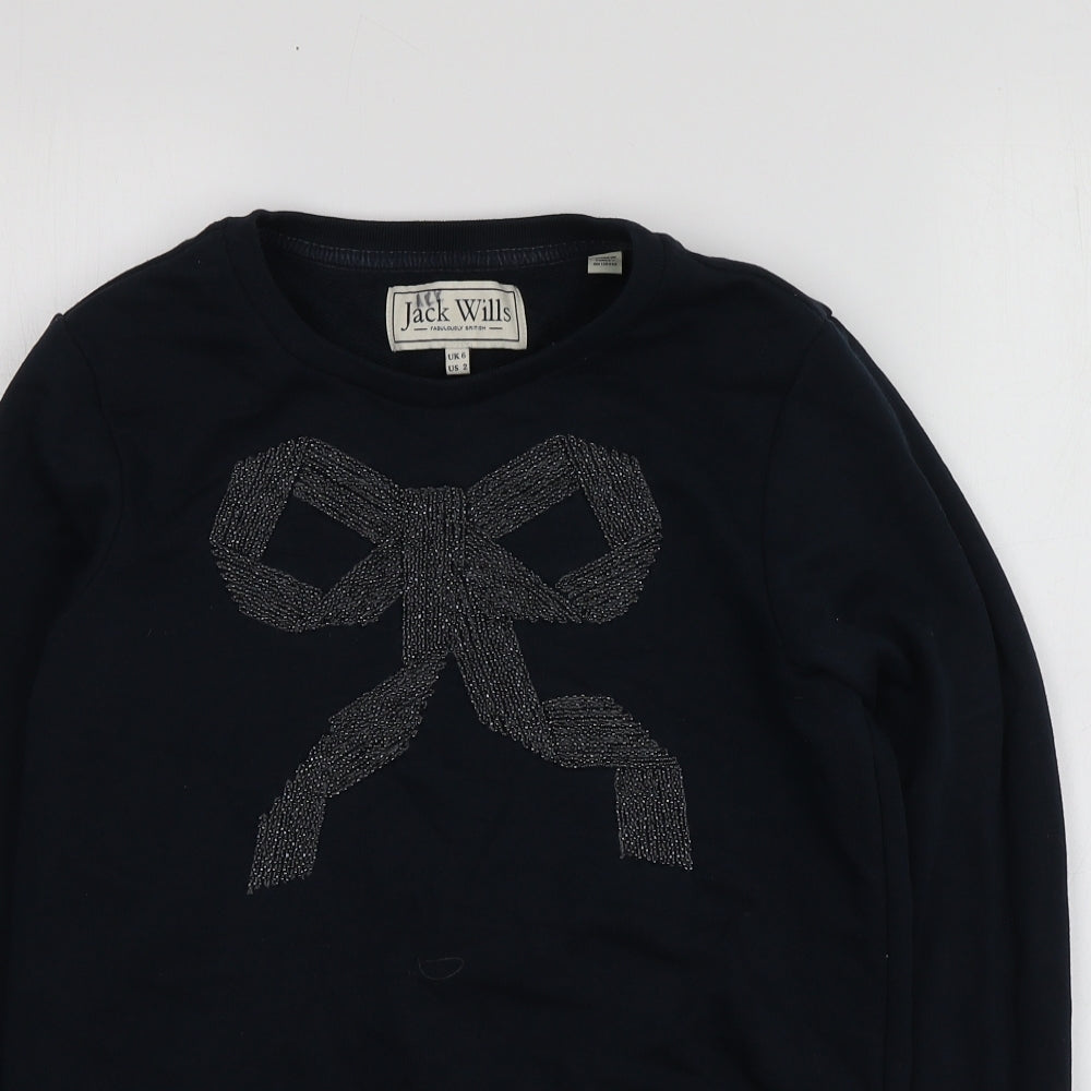 Jack Wills Womens Blue Geometric Cotton Pullover Hoodie Size 6