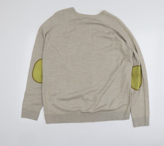 River Island Mens Beige Round Neck Acrylic Pullover Jumper Size XL
