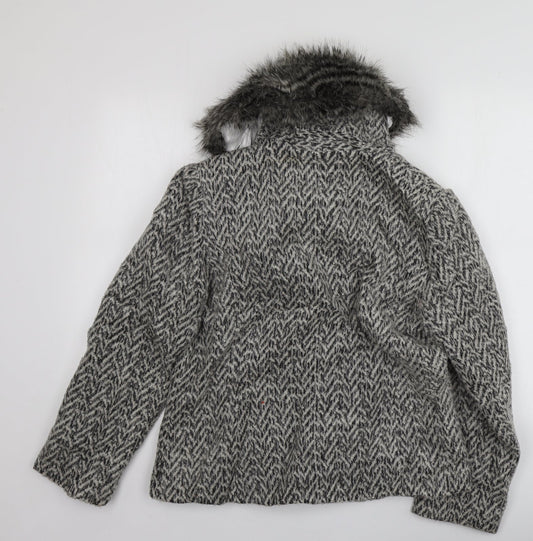 Per Una Womens Grey Geometric Overcoat Coat Size 16