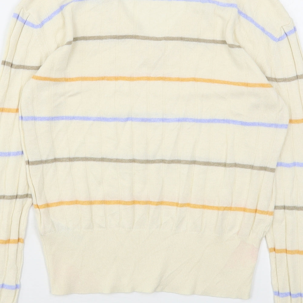 Marks and Spencer Womens Beige V-Neck Striped Viscose Pullover Jumper Size S