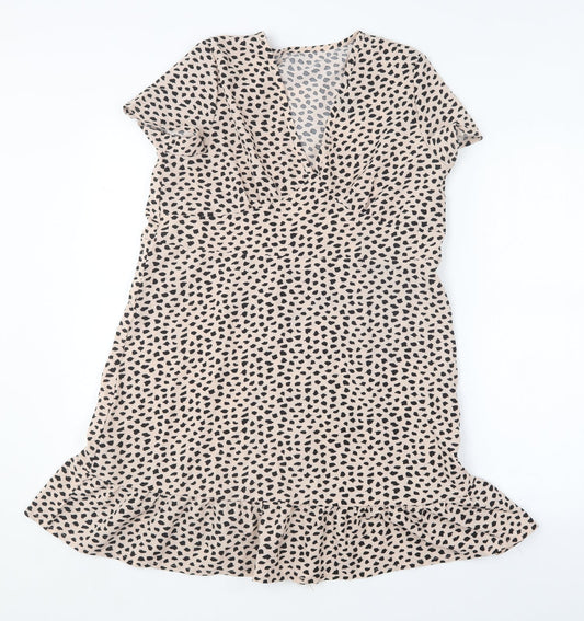 SheIn Womens Beige Animal Print Polyester Shift Size S Round Neck