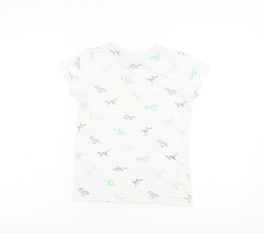 Matalan Boys White Cotton Basic T-Shirt Size 8 Years Round Neck Pullover - Dinosaur