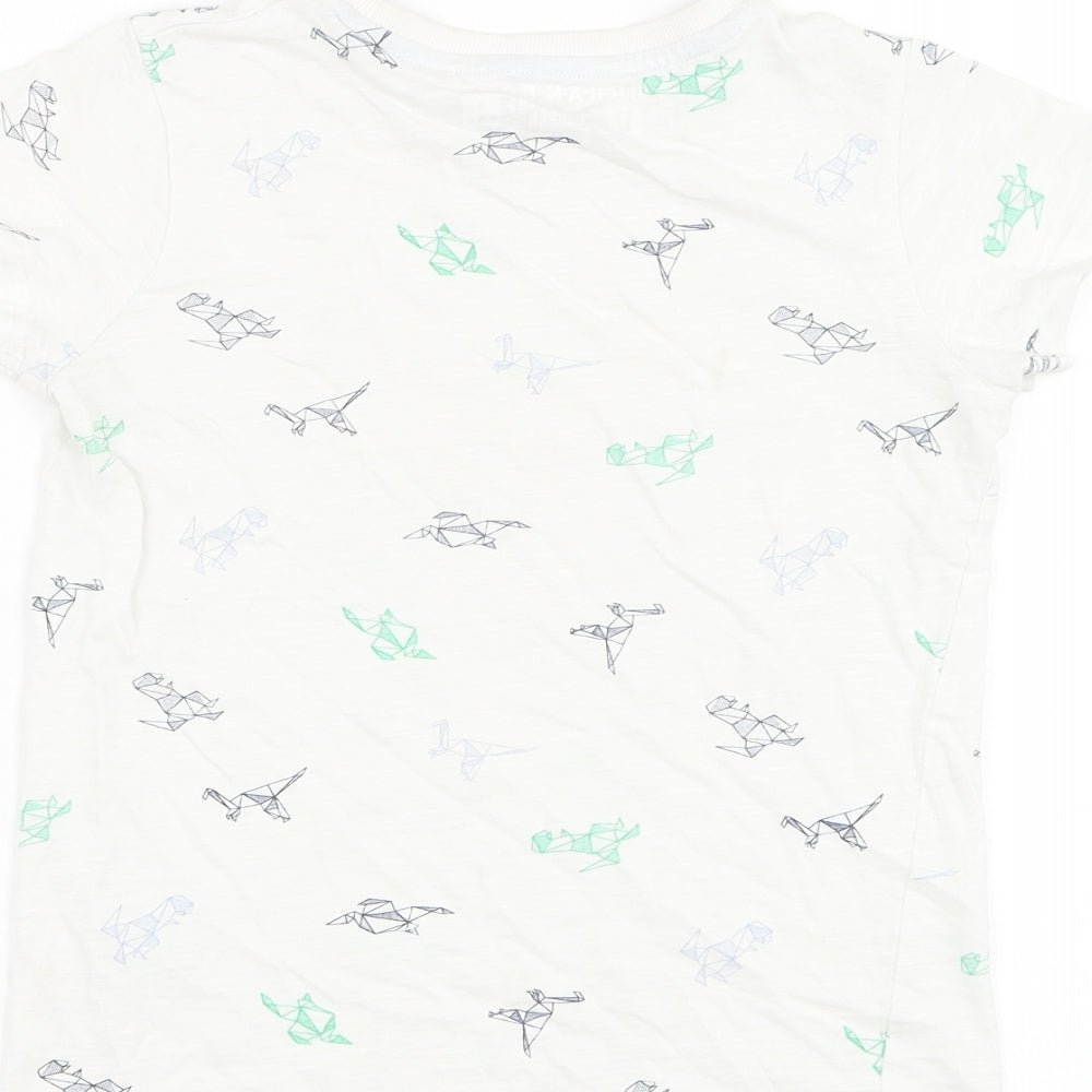Matalan Boys White Cotton Basic T-Shirt Size 8 Years Round Neck Pullover - Dinosaur