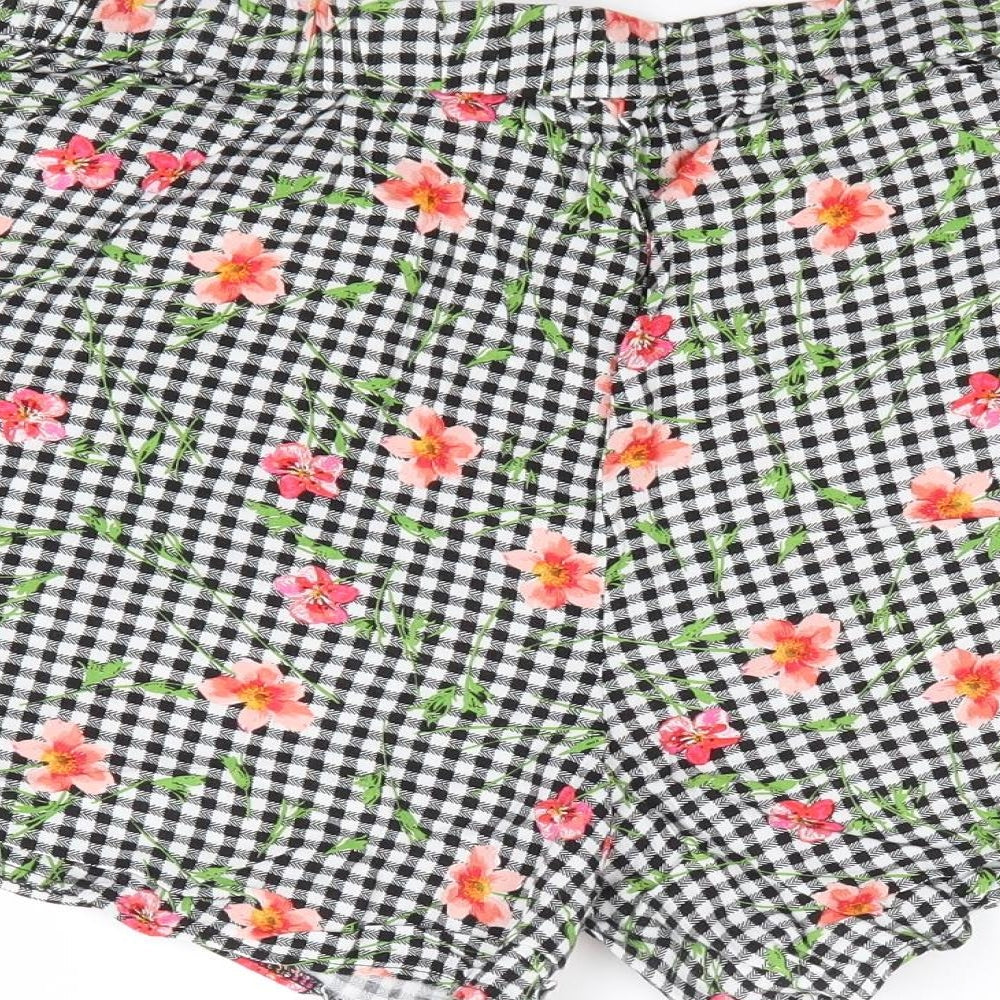 F&F Womens Multicoloured Check Viscose Hot Pants Shorts Size 10 Regular Drawstring