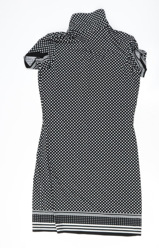 Max Studio Womens Black Polka Dot Polyester Blend Shift Size S Snap