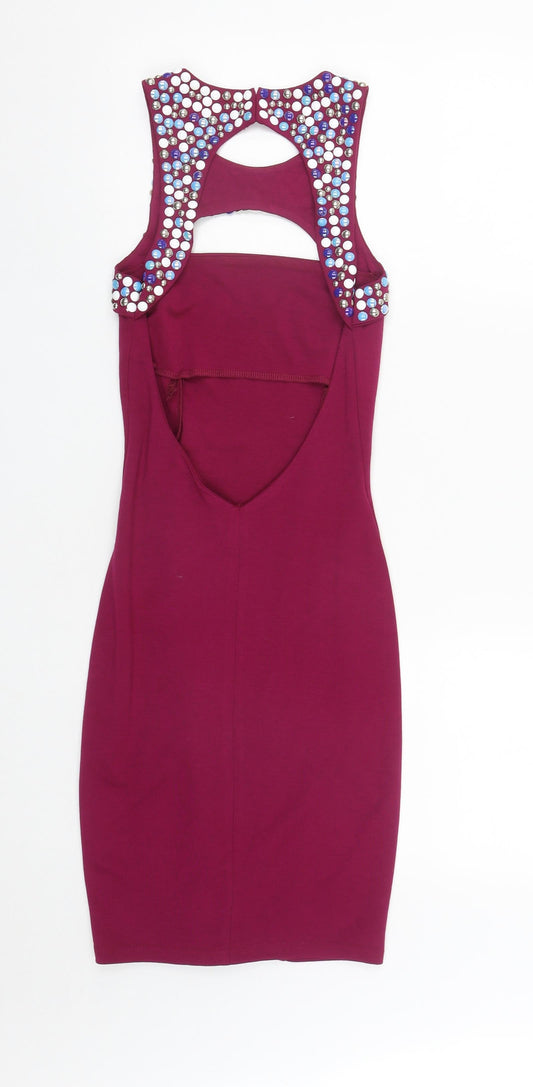 ASOS Womens Purple Viscose Bodycon Size 6 Round Neck Hook & Eye