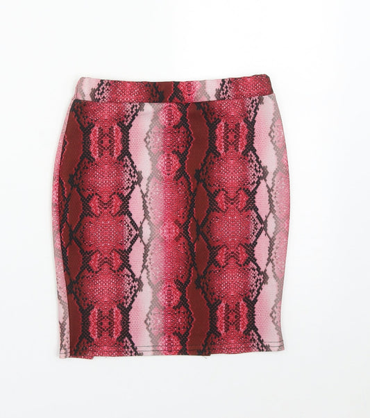 Preworn Womens Pink Animal Print Polyester Straight & Pencil Skirt Size 6