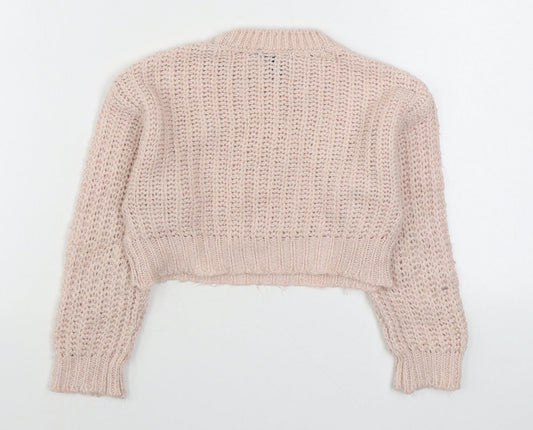 915 Generation Girls Pink Round Neck Acrylic Pullover Jumper Size 9 Years Pullover - Cropped