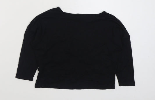 Pink Apple Girls Black Viscose Basic T-Shirt Size 7-8 Years Round Neck Pullover