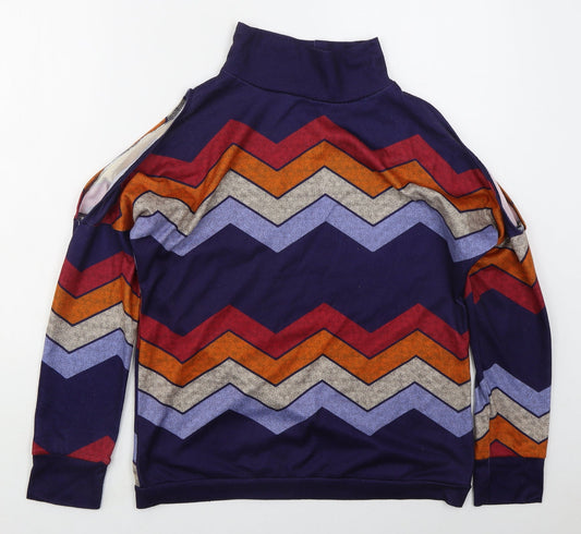 Preworn Womens Blue Geometric Polyester Pullover Sweatshirt Size L Pullover
