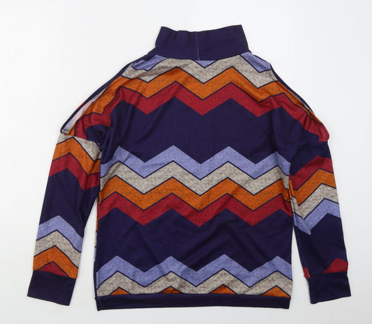 Preworn Womens Blue Geometric Polyester Pullover Sweatshirt Size L Pullover