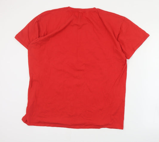 Preworn Mens Red Cotton T-Shirt Size 2XL Crew Neck - Christmas