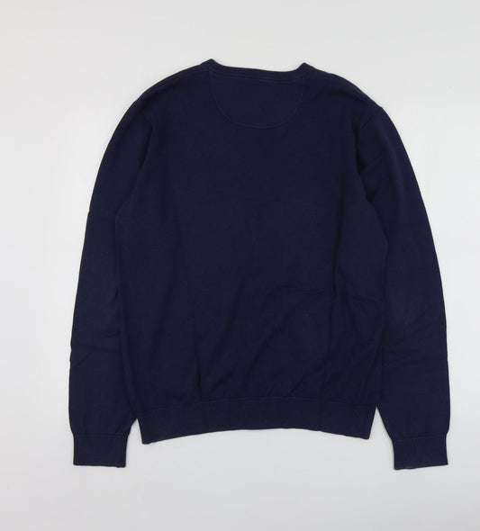 6th Sense Mens Blue V-Neck Cotton Pullover Jumper Size L