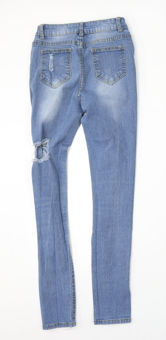 Preworn Womens Blue Cotton Skinny Jeans Size S L29 in Regular Button