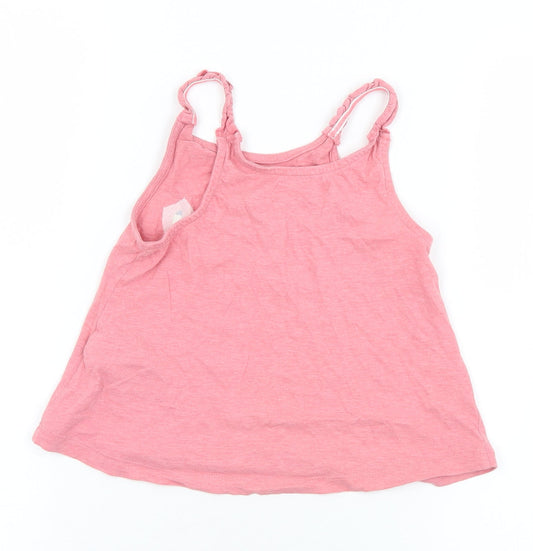 Marks and Spencer Girls Pink Cotton Camisole T-Shirt Size 6-7 Years Round Neck - Banana