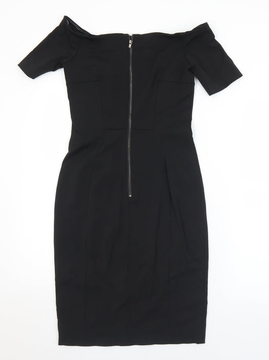Preworn Womens Black Polyester Shift Size S Off the Shoulder Zip - S/M