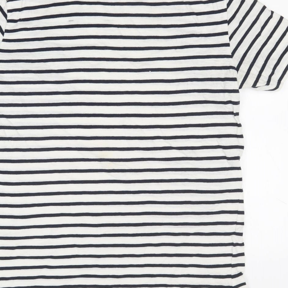H&M Girls Black Striped Cotton Basic T-Shirt Size 12-13 Years Round Neck